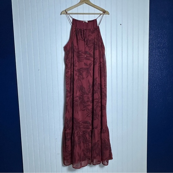 Love stitch Kiriana Halter Maxi Dress Red Floral Chiffon Left Print Flowy M - Picture 3 of 15